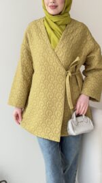 İndirimli Kapitone Kimono - Yağ Yeşili - Görsel 5