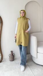 İndirimli Kapitone Yelek - Yağ Yeşili