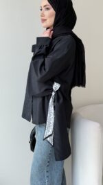 Life Fularlı Gömlek - Siyah - Görsel 5