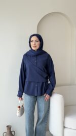 Life Fularlı Gömlek - Lacivert - Görsel 4