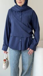 Life Fularlı Gömlek - Lacivert - Görsel 5