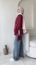 Life Fularlı Gömlek - Bordo - Görsel 2