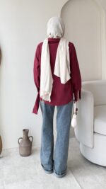 Life Fularlı Gömlek - Bordo - Görsel 3