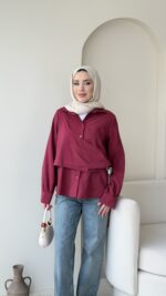 Life Fularlı Gömlek - Bordo - Görsel 4