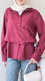 Life Fularlı Gömlek - Bordo - Görsel 5