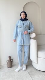 Viva Taşlı Kot Takım - Mavi