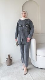 Viva Taşlı Kot Takım - Gri