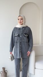 Viva Taşlı Kot Takım - Gri - Görsel 4