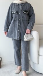 Viva Taşlı Kot Takım - Gri - Görsel 5