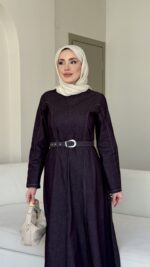 İndirimli Kot Elbise - Mürdüm - Görsel 4