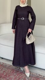 İndirimli Kot Elbise - Mürdüm - Görsel 5