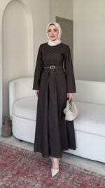 İndirimli Kot Elbise - Kahverengi