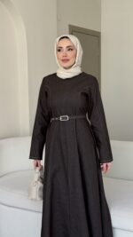 İndirimli Kot Elbise - Kahverengi - Görsel 4