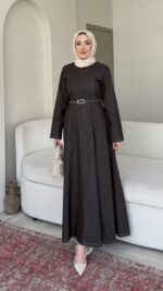 İndirimli Kot Elbise - Kahverengi - Görsel 5