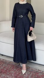 İndirimli Kot Elbise - Lacivert - Görsel 5