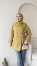 İndirimli Kapitone Kimono - Yağ Yeşili - Görsel 4