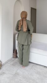 Leya Kat Katlı Takım-Haki - Görsel 3