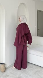 Loly Pelerin Detaylı Takım-Bordo - Görsel 2