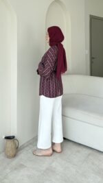 Zenna Puantiyeli Gömlek-Bordo - Görsel 2