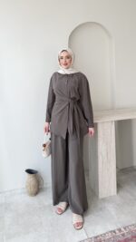 Noren Bağlama Detaylı Takım-Kahve