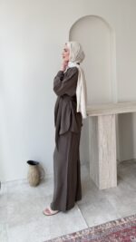 Noren Bağlama Detaylı Takım-Kahve - Görsel 2