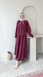Molis Fularlı Takım-Bordo