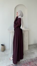 Vesal Piliseli Elbise-Mürdüm - Görsel 2