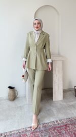 Polya Blazer Takım-Yeşil