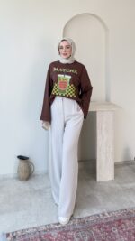 Selin Baskılı Sweat-Kahve