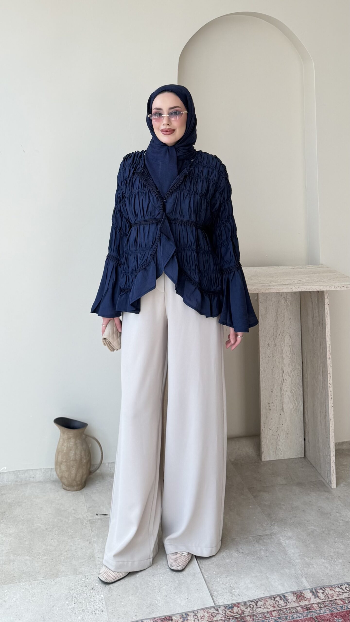 1779204577_0_6a0c81e11cd78.jpeg Safir Bürümcük Kimono-Lacivert - Görsel 1