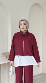 Mia Çilek Kumaş Takım - Bordo - Görsel 4