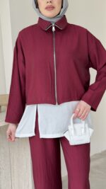 Mia Çilek Kumaş Takım - Bordo - Görsel 5