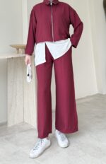 Mia Çilek Kumaş Takım - Bordo - Görsel 6