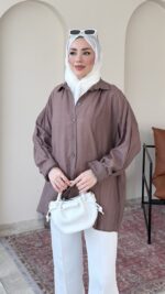 Sahra Jakar Gömlek-Kahve - Görsel 4