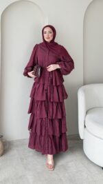 Paren Kat Katlı Elbise-Bordo