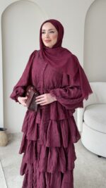 Paren Kat Katlı Elbise-Bordo - Görsel 4