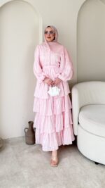 Paren Kat Katlı Elbise-Pembe