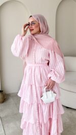Paren Kat Katlı Elbise-Pembe - Görsel 4