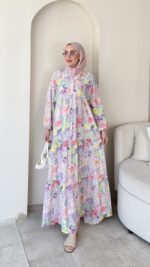 Sera Çiçekli Elbise-Lila