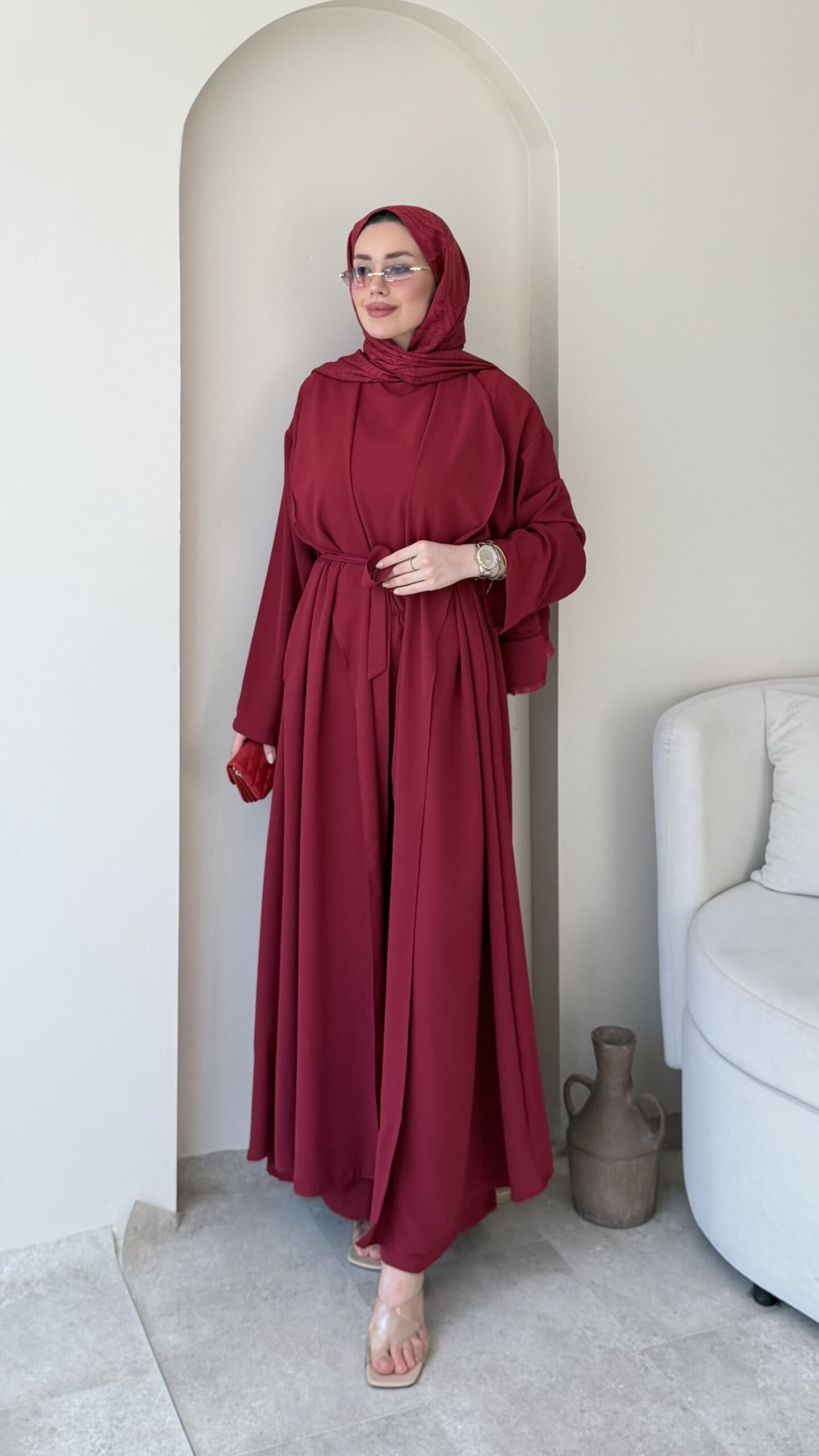1782663332_0_6a4148a4c3f36.jpeg Visan Abaya Takım-Kırmızı - Görsel 1
