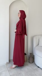 Visan Abaya Takım-Kırmızı - Görsel 2