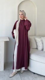 Hüvan Yırtmaçlı Bluz-Bordo