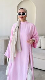 Hüvan Yırtmaçlı Bluz-Pembe - Görsel 4